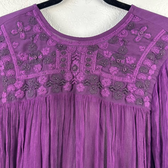 Free people retro femme purple sheer tassle boho top - Picture 8 of 13